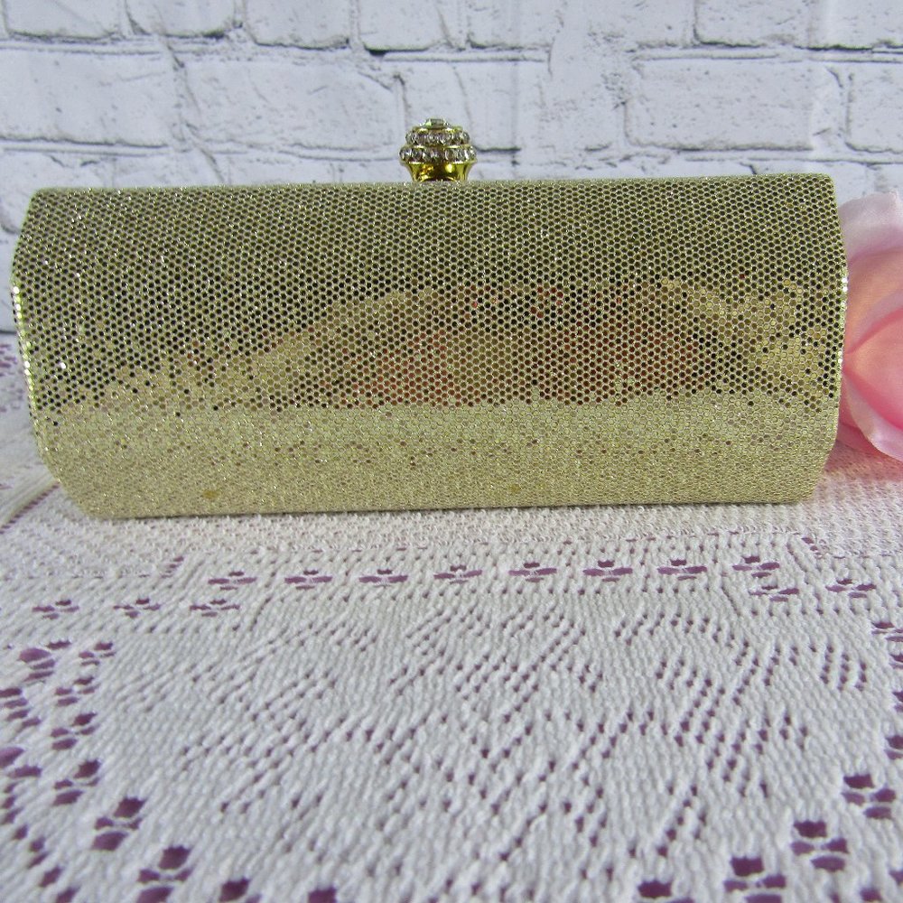 J. Furmani Gold Hard Case Evening Clutch Bag With Rhinestone Closure